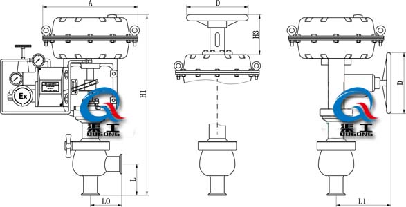 ZTRS氣動(dòng)衛(wèi)生級(jí)調(diào)節(jié)閥、食品級(jí)氣動(dòng)調(diào)節(jié)閥 (外形尺寸圖)